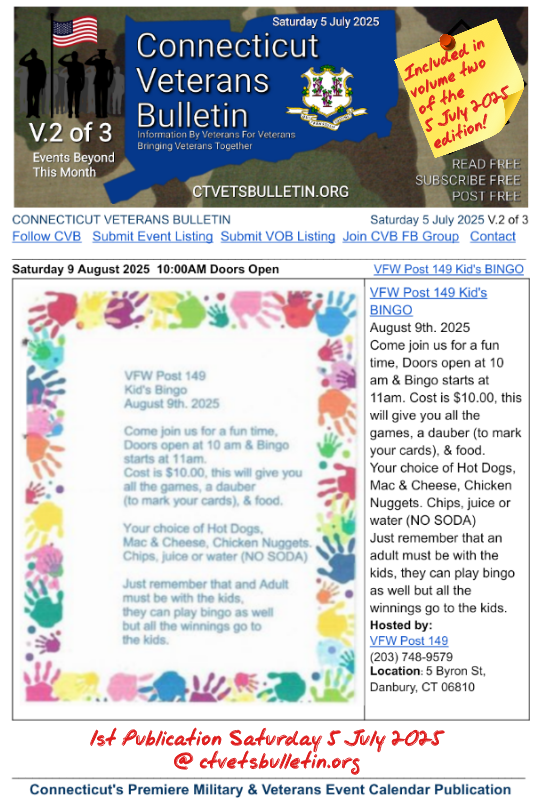 VFW Post 149 Kid's BINGO 9 August 2025