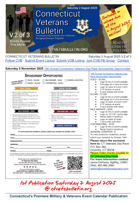 10th Annual Connecticut Veterans Day Race Sponsorship Opportunities