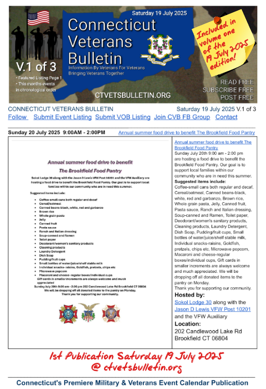 Annual summer food drive to benefit The Brookfield Food Pantr