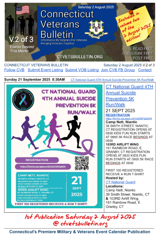 CT National Guard 4TH Annual Suicide Prevention 5K Run/Walk