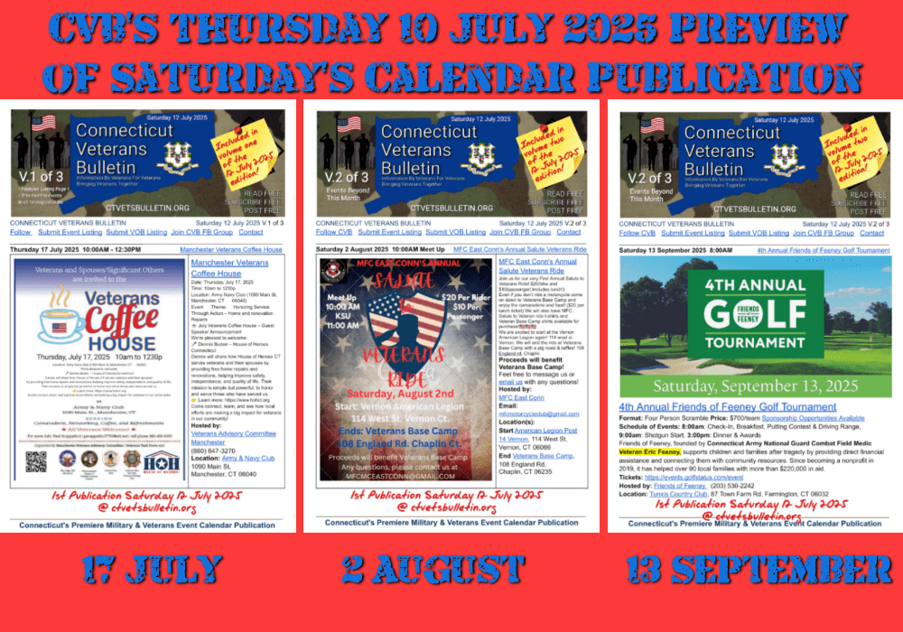 CVB’S Thursday 10 July 2025 Preview of Saturday’s Calendar Publication