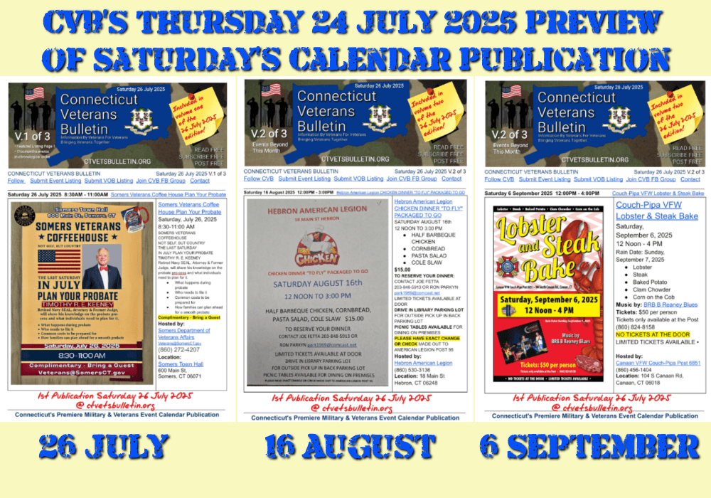 CVB’S Thursday 24 July 2025 Preview of Saturday’s Calendar Publication