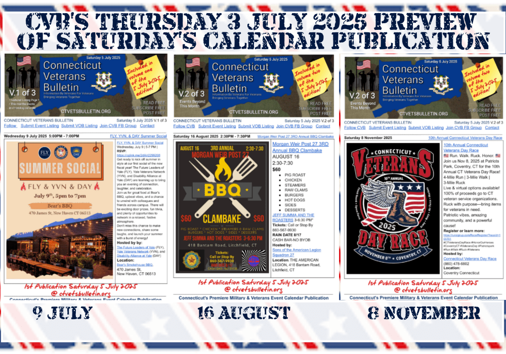 CVB’S Thursday 3 July 2025 Preview of Saturday’s Calendar Publication