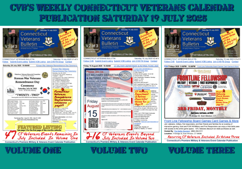 CVB's Weekly Connecticut Veterans Calendar Publication Saturday 19 July 2025
