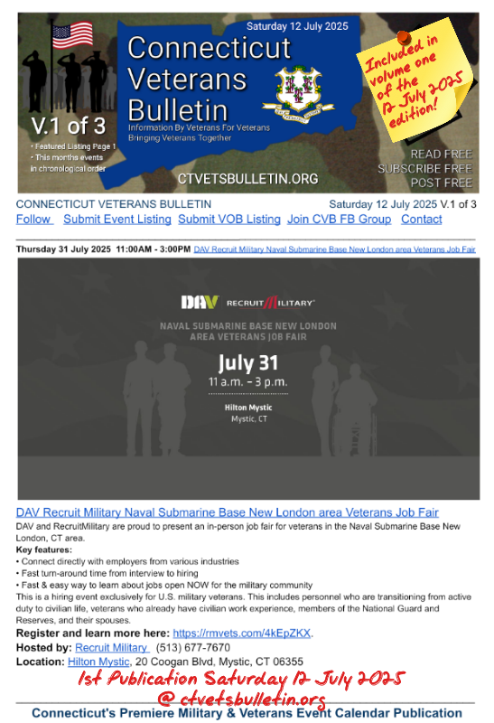 DAV Recruit Military Naval Submarine Base New London area Veterans Job Fair