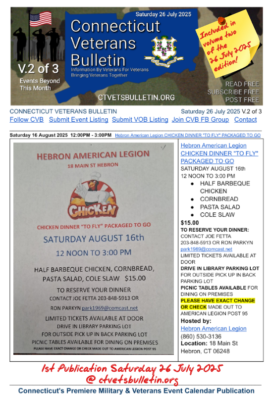 Hebron American Legion CHICKEN DINNER TO FLY PACKAGED TO GO
