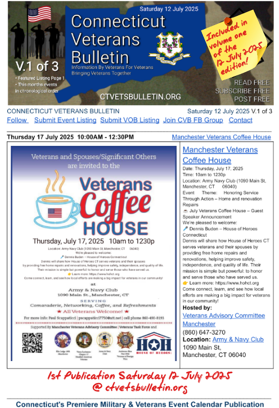 Manchester Veterans Coffee House 17 July