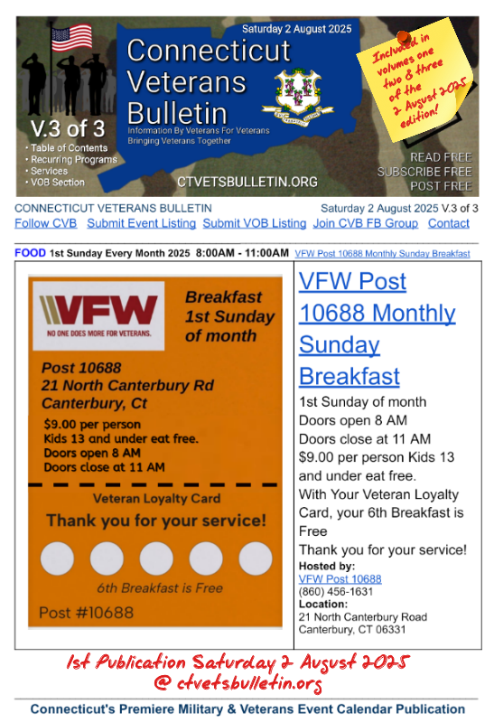 VFW Post 10688 Monthly Sunday Breakfast