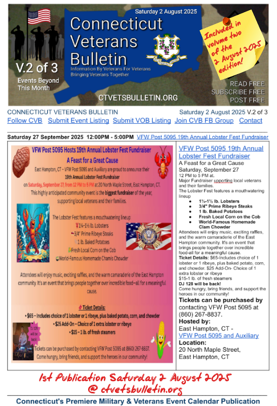 VFW Post 5095 19th Annual Lobster Fest Fundraiser