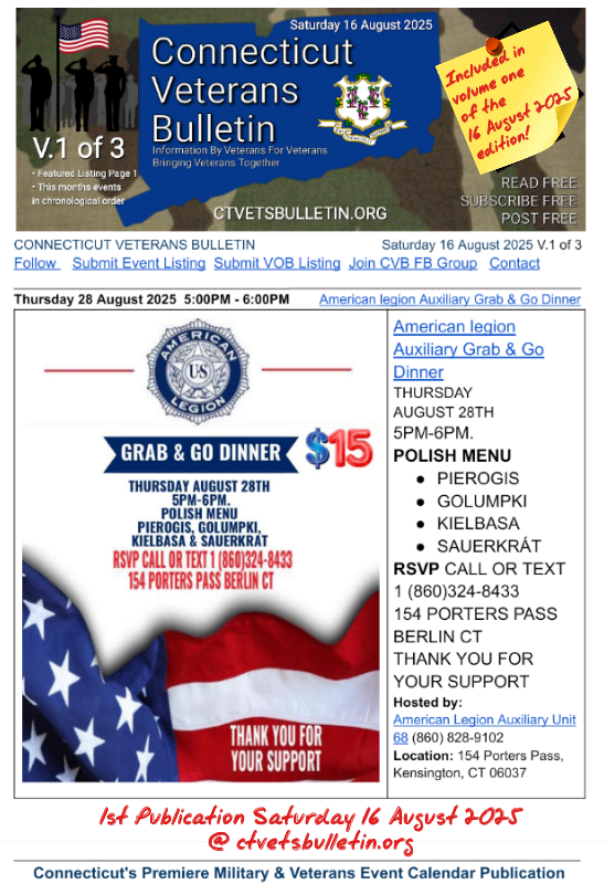 American legion Auxiliary Grab & Go Dinner
