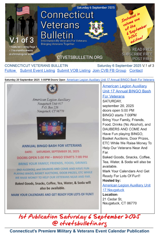 American Legion Auxiliary Unit 17 Annual BINGO Bash For Veterans