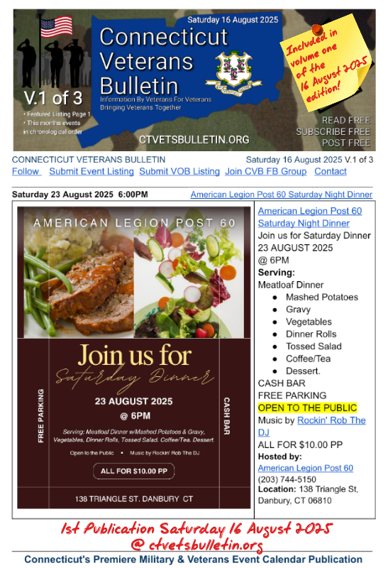 American Legion Post 60 Saturday Night Dinner