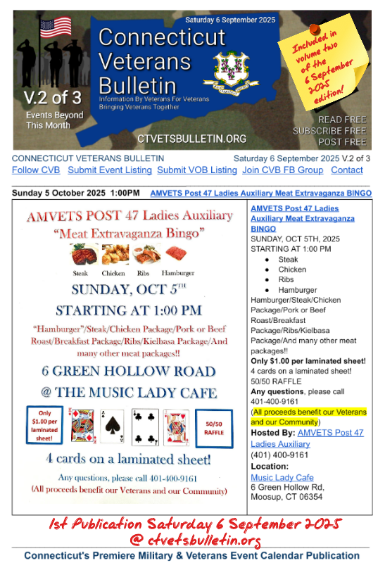 AMVETS Post 47 Ladies Auxiliary Meat Extravaganza BINGO