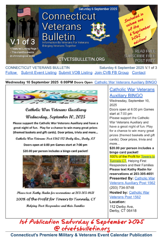 Catholic War Veterans Auxiliary BINGO