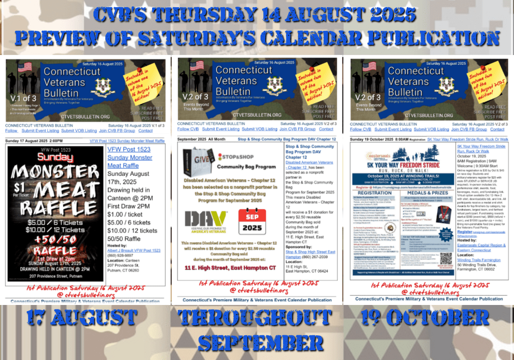 CVB’S Thursday 14 August 2025 Preview of Saturday’s Calendar Publication