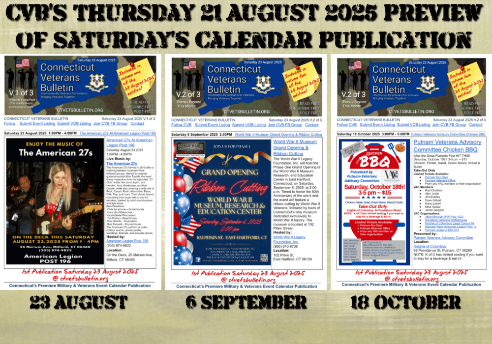 CVB’S Thursday 21 August 2025 Preview of Saturday’s Calendar Publication
