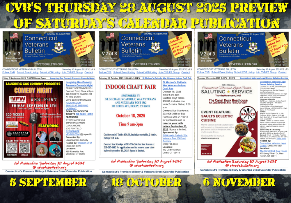 CVB’S Thursday 28 August 2025 Preview of Saturday’s Calendar Publication