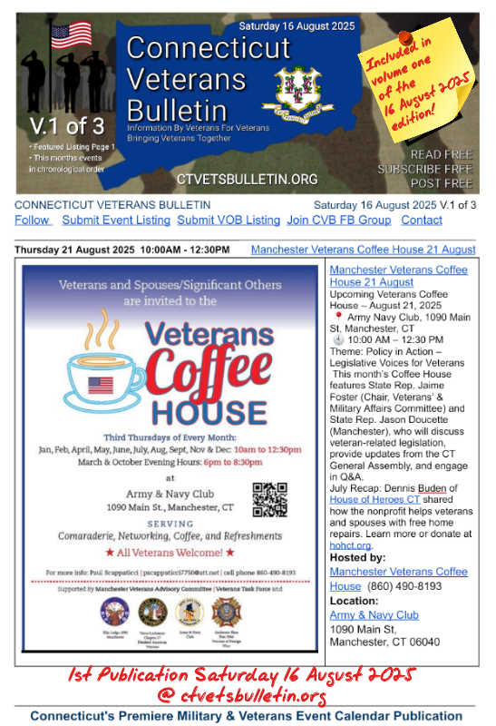 Manchester Veterans Coffee House 21 August