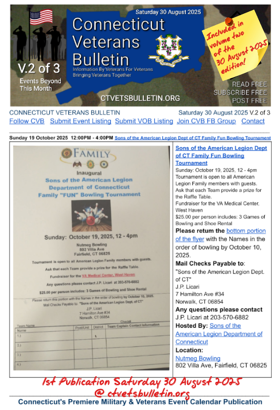 Sons of the American Legion Dept of CT Family Fun Bowling Tournament