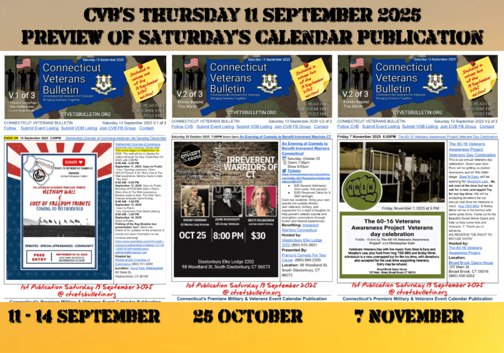 CVB’S Thursday 11 September 2025 Preview of Saturday’s Calendar Publication