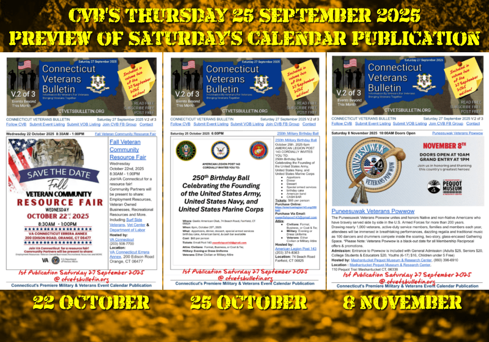 CVB’S Thursday 25 September 2025 Preview of Saturday’s Calendar Publication