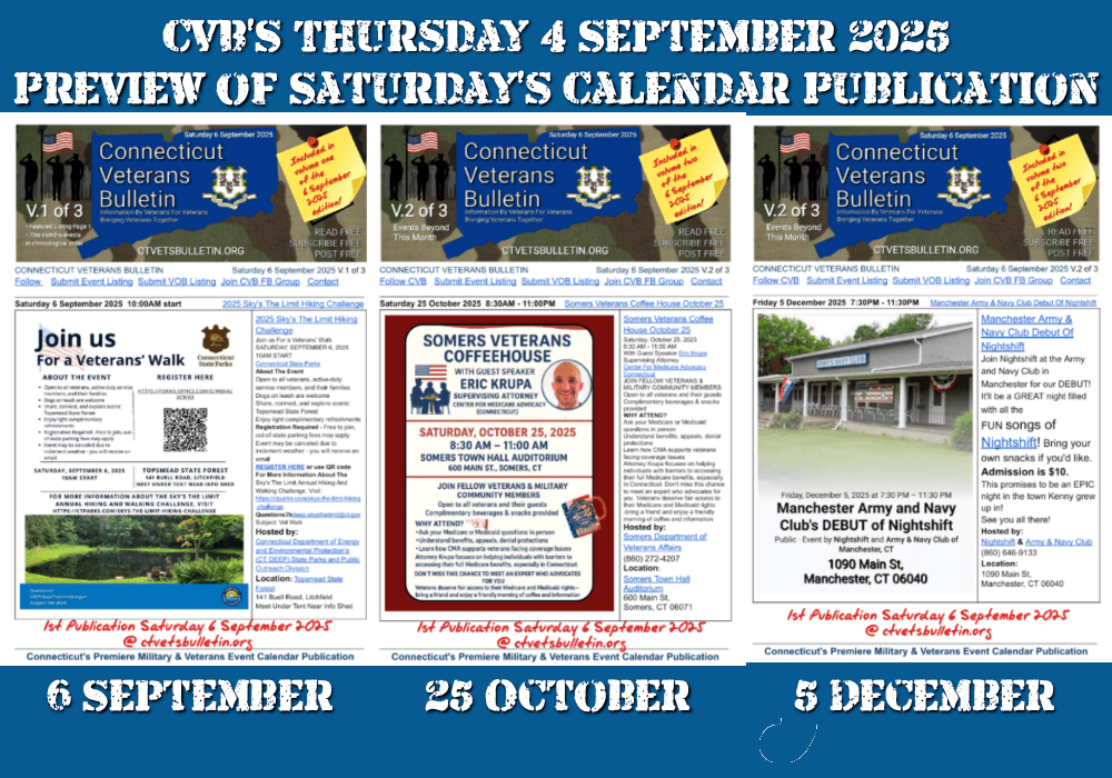 CVB’S Thursday 4 September 2025 Preview of Saturday’s Calendar Publication