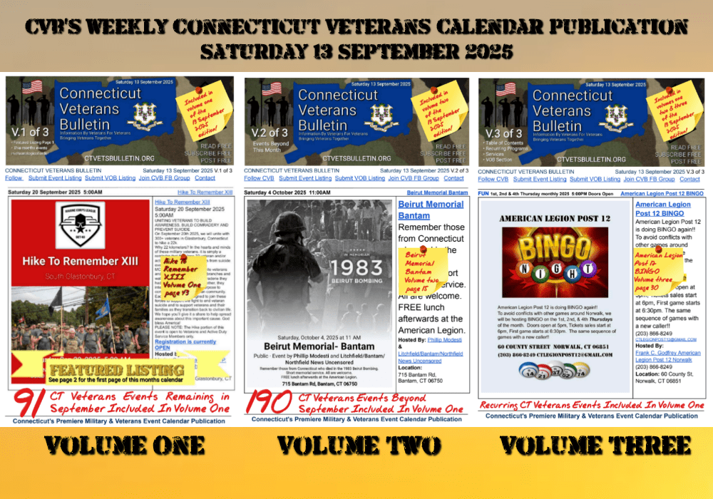 CVB's Weekly Connecticut Veterans Calendar Publication Saturday 13 September 2025