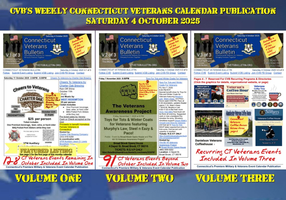 CVB's Weekly Connecticut Veterans Calendar Publication Saturday 4 October 2025