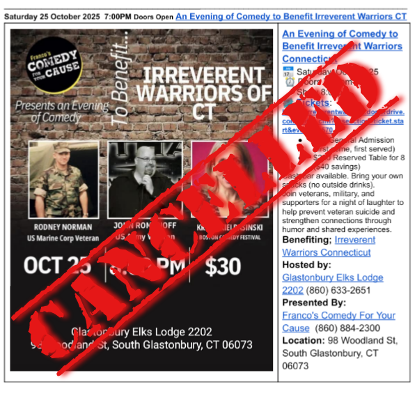 Irreverent Warriors Comedy Show Cancelled
