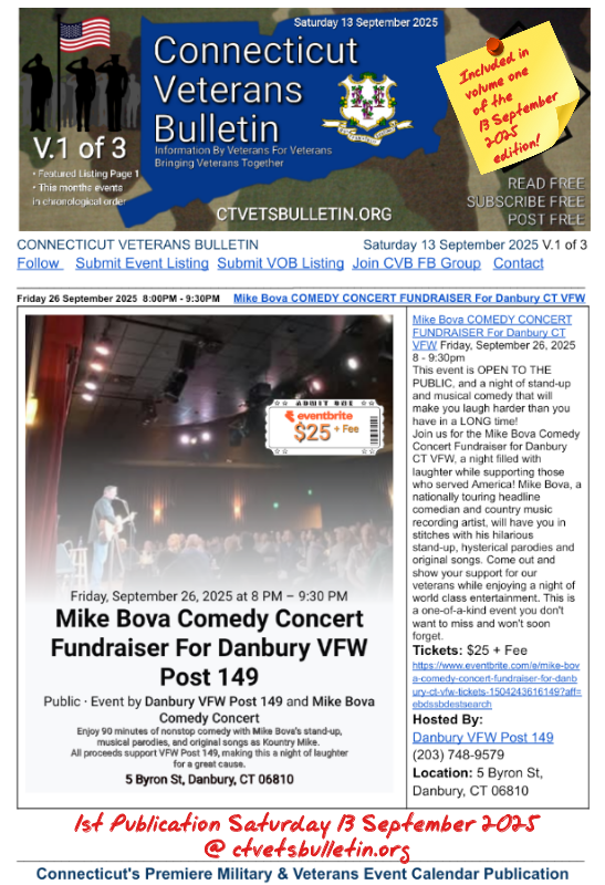 Mike Bova COMEDY CONCERT FUNDRAISER For Danbury CT VFW