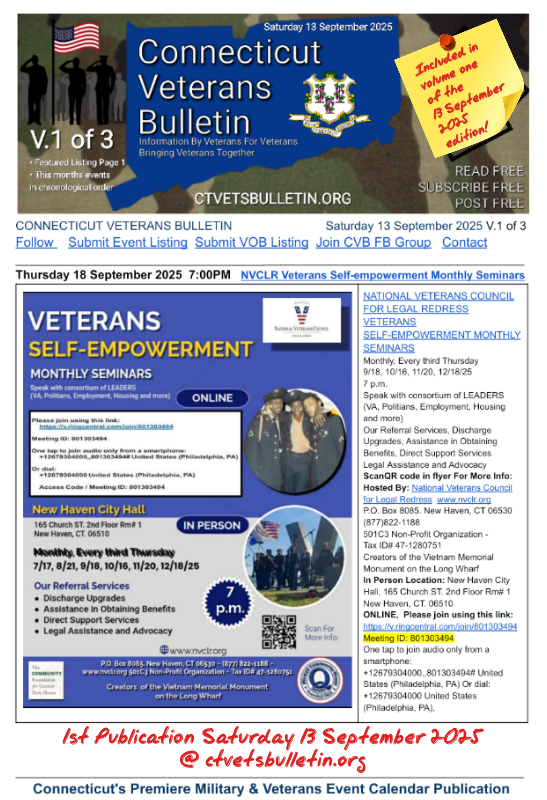 NATIONAL VETERANS COUNCIL FOR LEGAL REDRESS VETERANS SELF-EMPOWERMENT MONTHLY SEMINARS