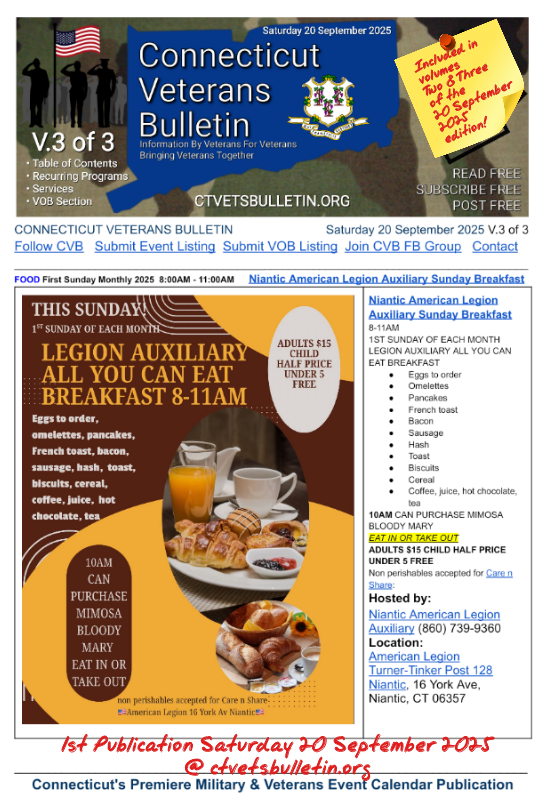 Niantic American Legion Auxiliary Sunday Breakfast