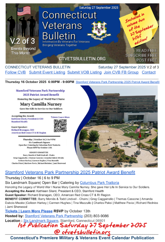 Stamford Veterans Park Partnership 2025 Patriot Award Benefit