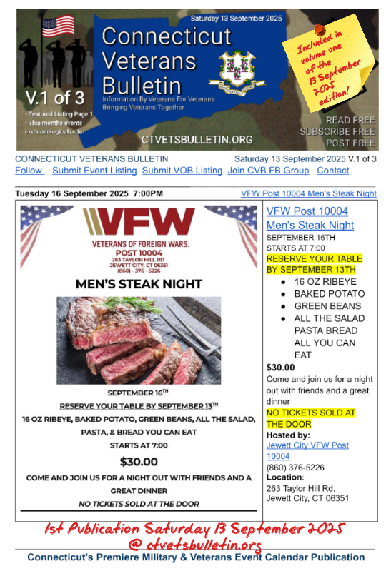 VFW Post 10004 Men's Steak Night