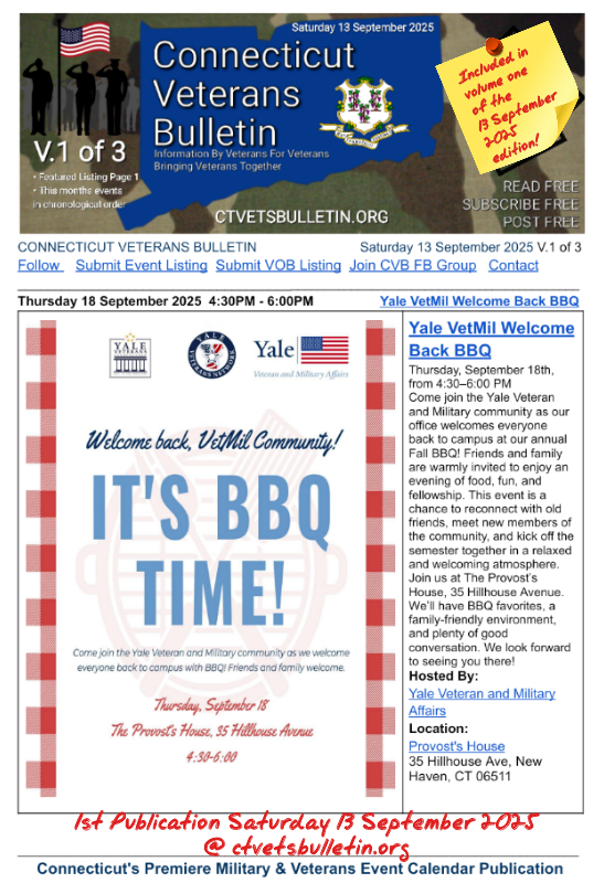 Yale VetMil Welcome Back BBQ
