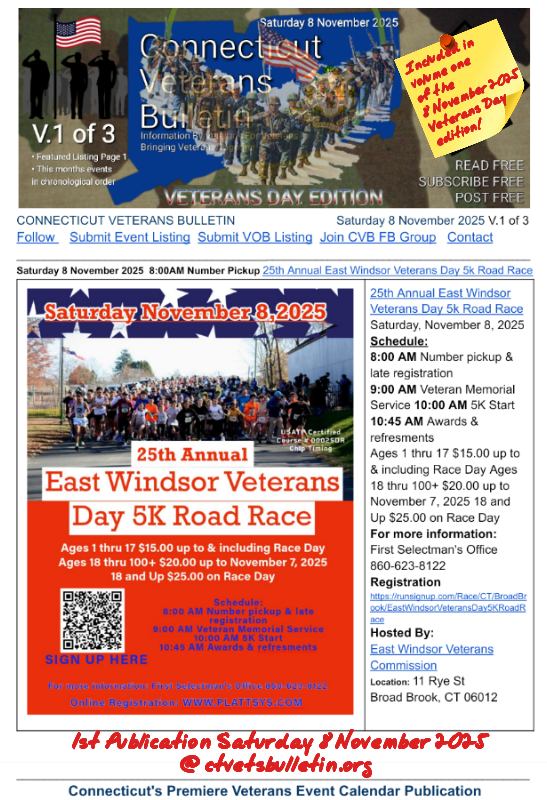 25th Annual East Windsor Veterans Day 5k Road Race