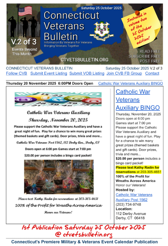 Catholic War Veterans Auxiliary BINGO