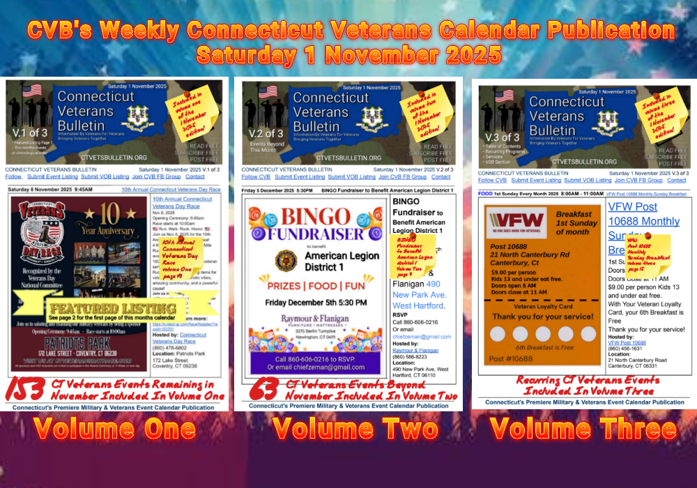 CVB's Weekly Connecticut Veterans Calendar Publication Saturday 1 November 2025