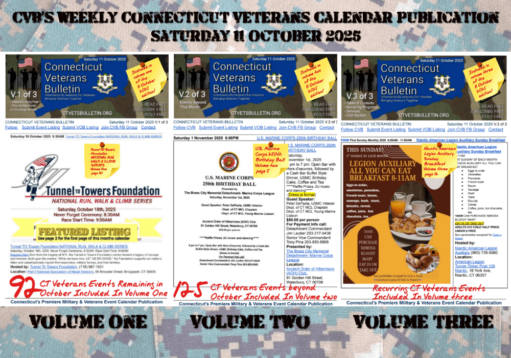 CVB's Weekly Connecticut Veterans Calendar Publication Saturday 11 October 2025