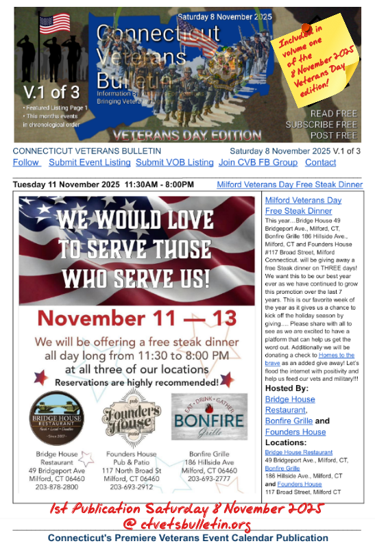 Milford Veterans Day Free Steak Dinner