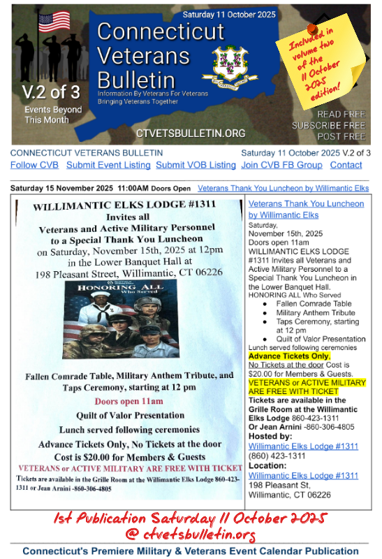Veterans Thank You Luncheon by Willimantic Elks