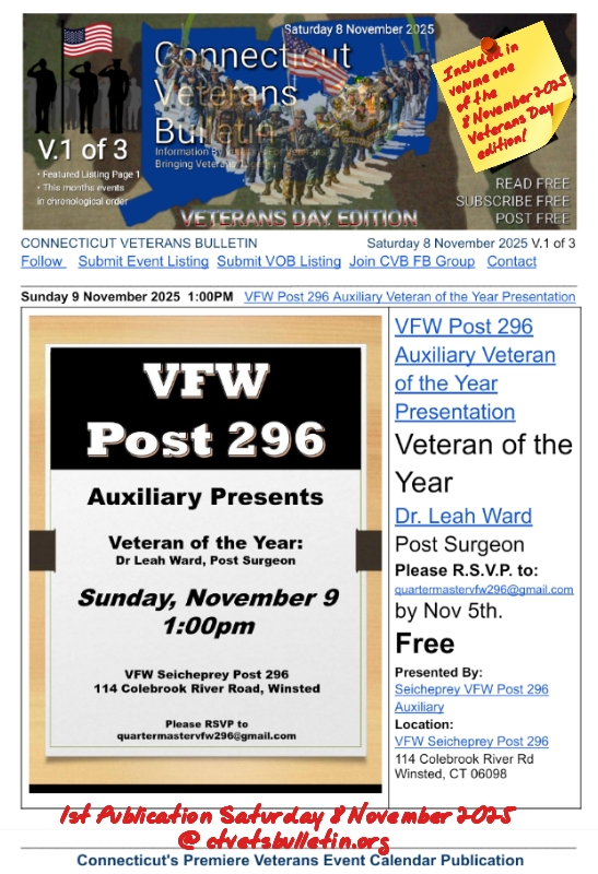 VFW Post 296 Auxiliary Veteran of the Year Presentation