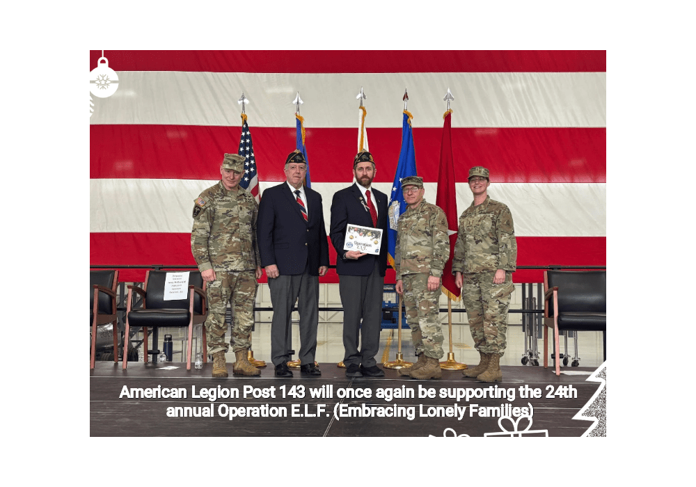 American Legion Post 143 will once again be supporting the 24th annual Operation E.L.F. (Embracing Lonely Families) to support Connecticut’s service members and their families during deployment.