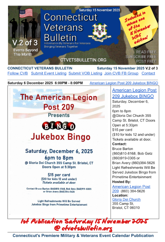 American Legion Post 209 Jukebox BINGO 6 December 2025