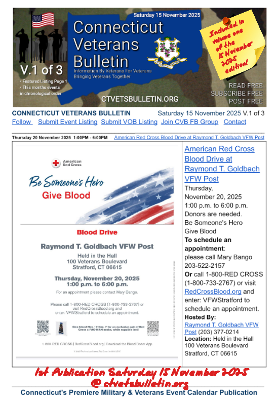 American Red Cross Blood Drive at Raymond T. Goldbach VFW Post