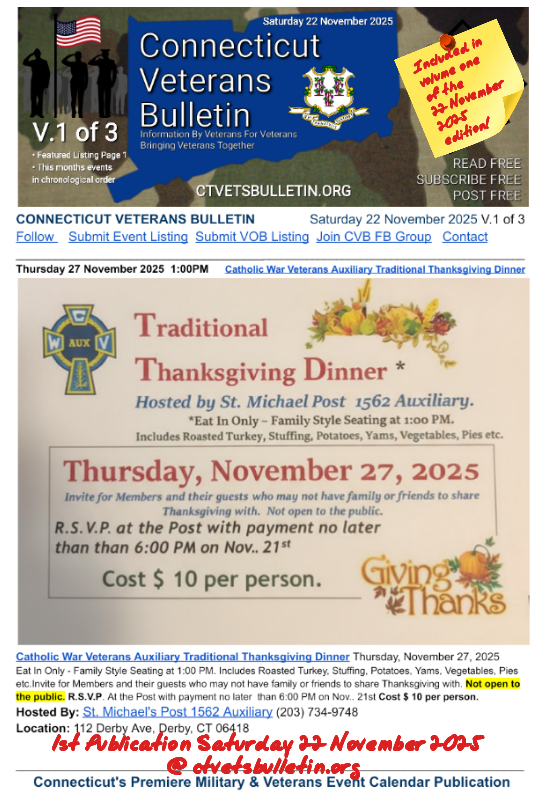 Catholic War Veterans Auxiliary Traditional Thanksgiving Dinner