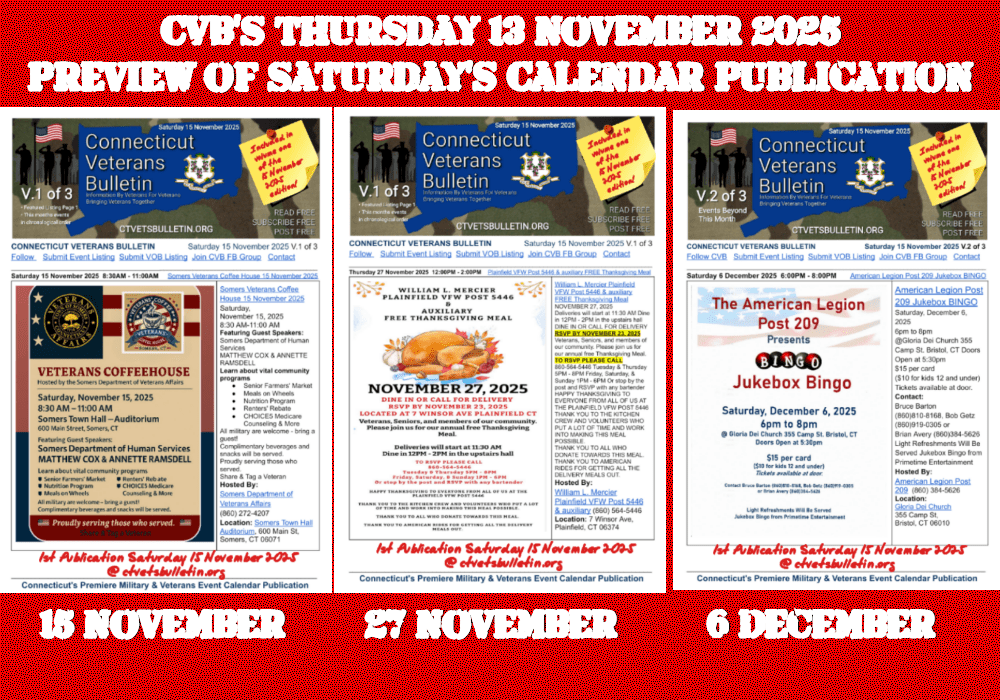CVB’S Thursday 13 November 2025 Preview of Saturday’s Calendar Publication