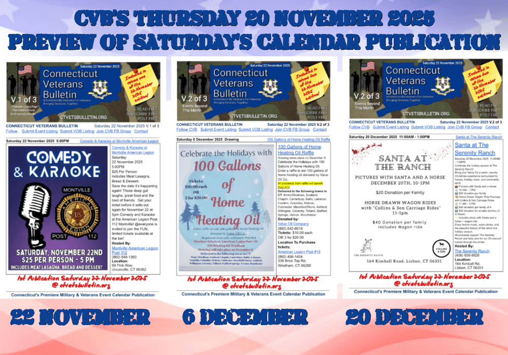 CVB’S Thursday 20 November 2025 Preview of Saturday’s Calendar Publication