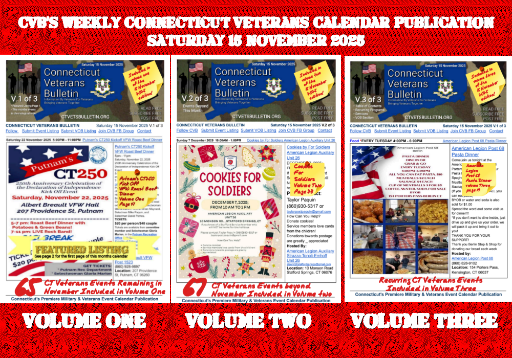 CVB's Weekly Connecticut Veterans Calendar Publication Saturday 15 November 2025