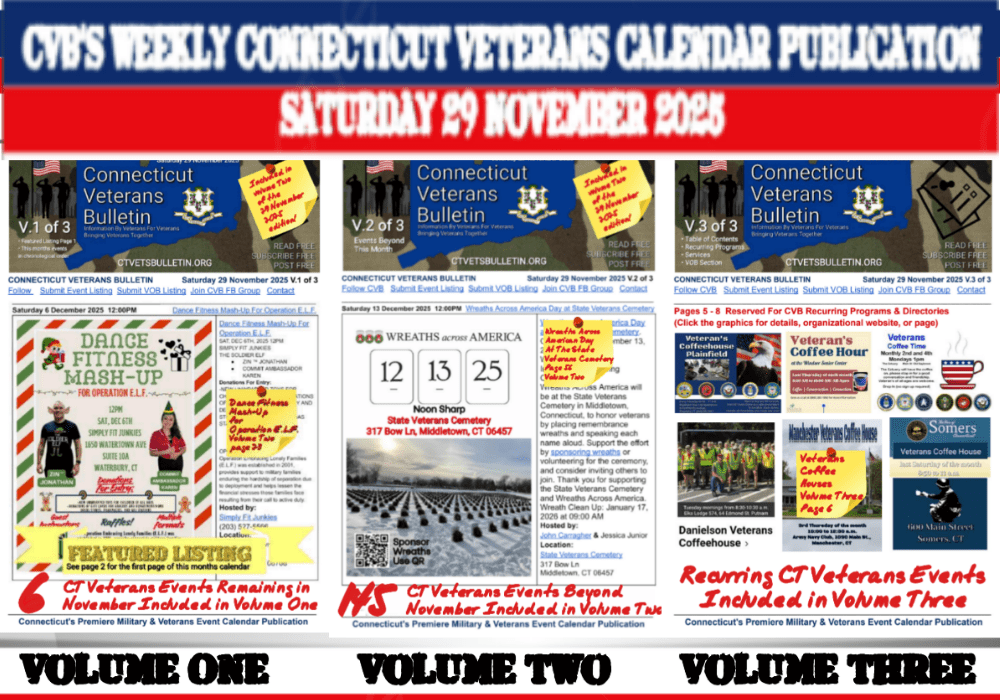 CVB's Weekly Connecticut Veterans Calendar Publication Saturday 29 November 2025